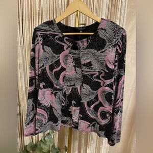 Vintage ONYX Nite Floral pink & black iridescent glitter tank & cardigan set